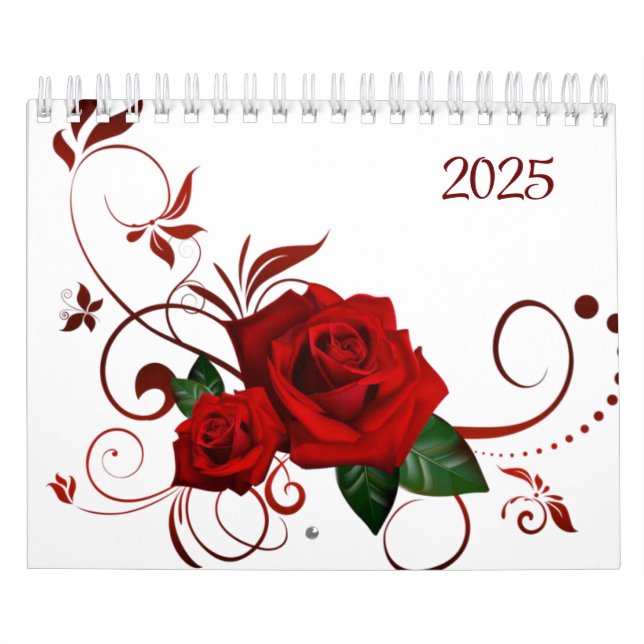 2025 Calendar Red Rose Floral  (Cover)
