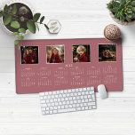 2025 Calendar Rose Gold Pink Modern Photo Collage Desk Mat<br><div class="desc">2025 Calendar Full Year Minimalist Classic Style Desk Mat Mouse Pad in Rose Gold Pink featuring your name and 4 of your favourite photos! 🌟This is for 2025🌟 This version is in chic Rose Gold Pink , but the colours can easily be customised! Please contact us at cedarandstring@gmail.com if you...</div>