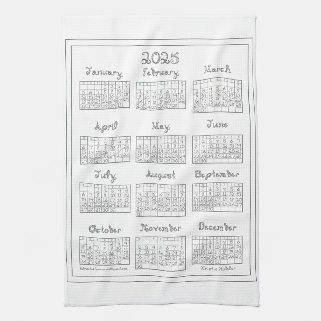 2025 Calendar Silver Grey Fabric Font Sewing Theme Tea Towel (Vertical)