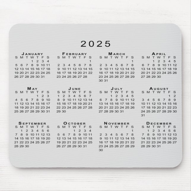 2025 Calendar Simple Grey and Black Mouse Pad (Front)
