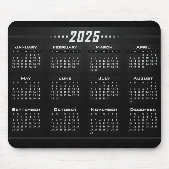 2025 Calendar Stylish Black White Large Print Mouse Pad (Front)