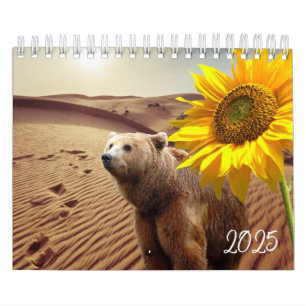 2025 Calendar Sunflower Bear Nature