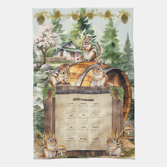2025 Calendar Towel Cute Chipmunks (Vertical)