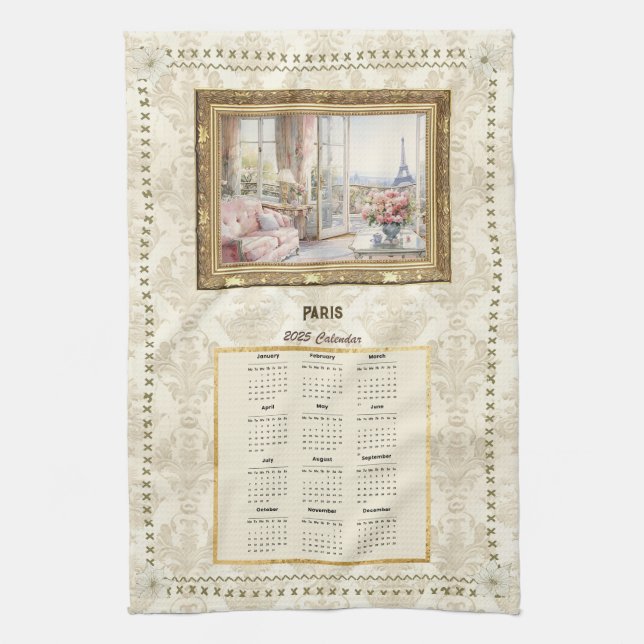 2025 Calendar Towel Paris View Custom Message (Vertical)