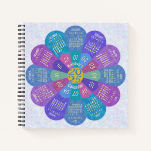 2025 Calendar Unique Boho Purple Flower Custom Notebook