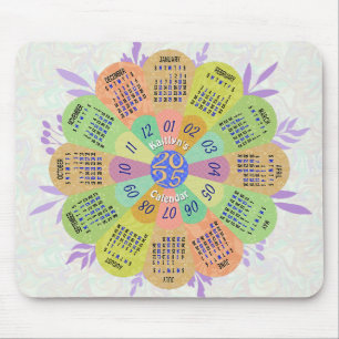 2025 Calendar Unique Boho Retro Flower Custom Name Mouse Pad