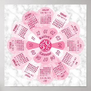 2025 Calendar Unique Round Boho Pink Flower Custom Poster