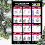 2025 Calendar US Holidays Pink Corporate Magnetic<br><div class="desc">Modern Black Pink Colourful 2025 Calendar Corporate Magnetic Card featuring Federal Holidays in United States. All the texts are pre-arranged for you to personalise easily and quickly with your own details.</div>