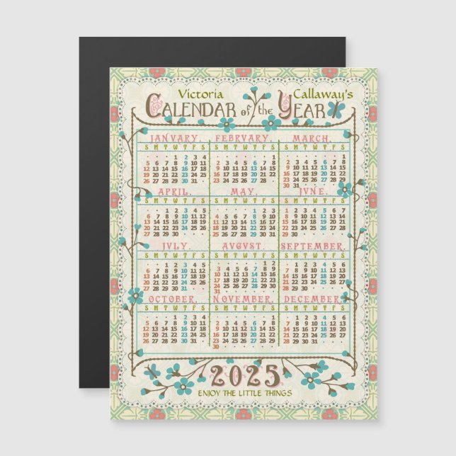 2025 Calendar Victorian Art Nouveau Custom Small Magnetic Invitation (Front/Back)