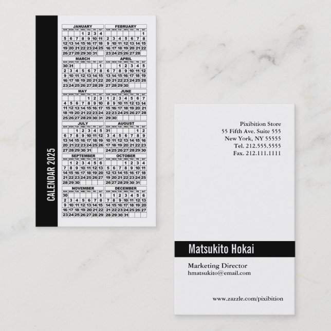 2025 Calendar Wallet Sized Business Card White (Front/Back)