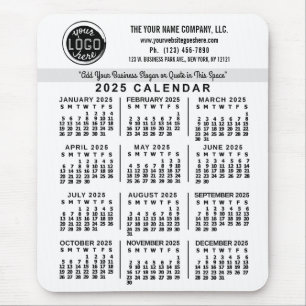 2025 Calendar White Custom Business Logo Name Easy Mouse Pad