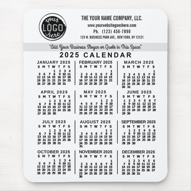 2025 Calendar White Custom Business Logo Name Easy Mouse Pad (Front)