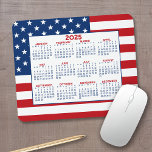 2025 Calendar with American Flag - Red White Blue Mouse Pad<br><div class="desc">A 2025 calendar with a red,  white and blue USA flag in the background. A fun item for the New Year.</div>