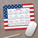 2025 Calendar with American Flag - Red White Blue Mouse Pad<br><div class="desc">A 2025 calendar with a red,  white and blue USA flag in the background. A fun item for the New Year.</div>