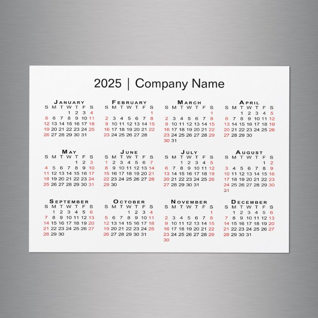 2025 Calendar with Business Name White Magnet (2025 Calendar with Business Name White Magnet, in situ)