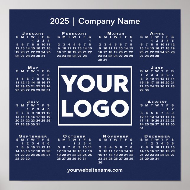 2025 Calendar with Company Logo and Name Navy Blue Poster (Front)