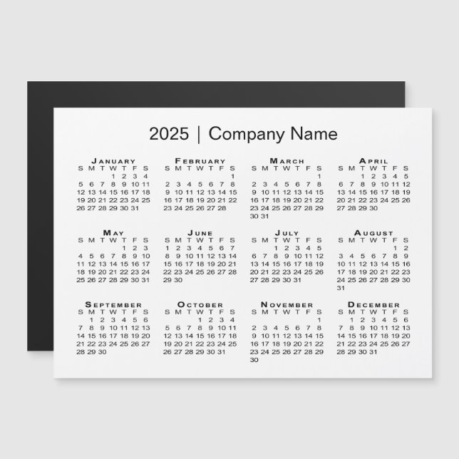 2025 Calendar with Company Name White Magnet (Front/Back)