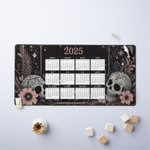 2025 Calendar with Flowers and Skulls Desk Mat