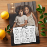 2025 Calendar with Photo - Basic Black White Tea Towel<br><div class="desc">A very useful item for the kitchen. A 2025 calendar with a place for a family photo at the top. This shows a full year view of all dates.</div>