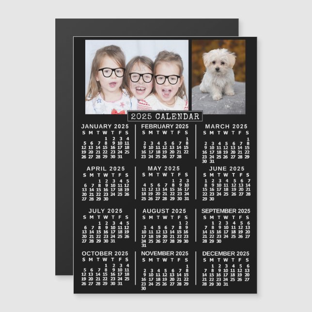 2025 Calendar Year Black | Custom 2 Photo Template Magnetic Invitation (Front/Back)