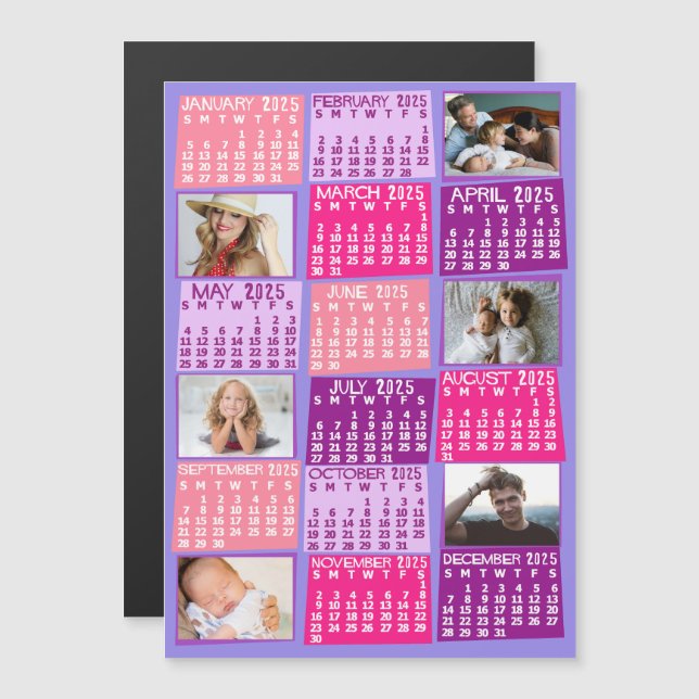 2025 Calendar Year Cute Mod Custom Photo Collage Magnetic Invitation (Front/Back)