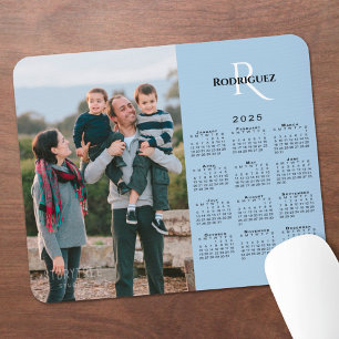 2025 Calendar Your Photo Monogram Name Light Blue Mouse Pad