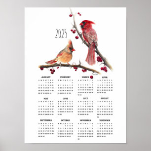 2025 Cardinal Pair Winter Poster Calendar