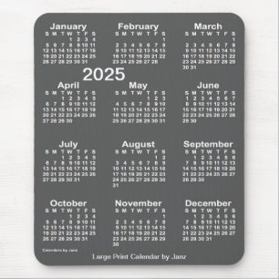 2025 Charcoal Large Print Calendar by Janz Mouse Pad