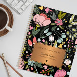 2025 Chic floral pink black gold business  Planner<br><div class="desc">Glam girly chic professional business activities organiser planner featuring a chic pastel wildflower meadow pattern and a gold copper metallic rectangle label over a moody black background. Personalise it with your details! Perfect for a home interior designer, florist, landscaper, beauty salon manager or owner, hair stylist, makeup artist, fashion stylist,...</div>