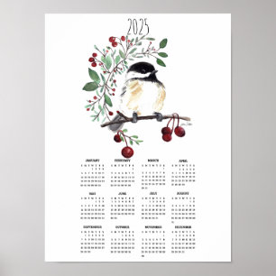2025 Chickadee Berry Branch Poster Calendar