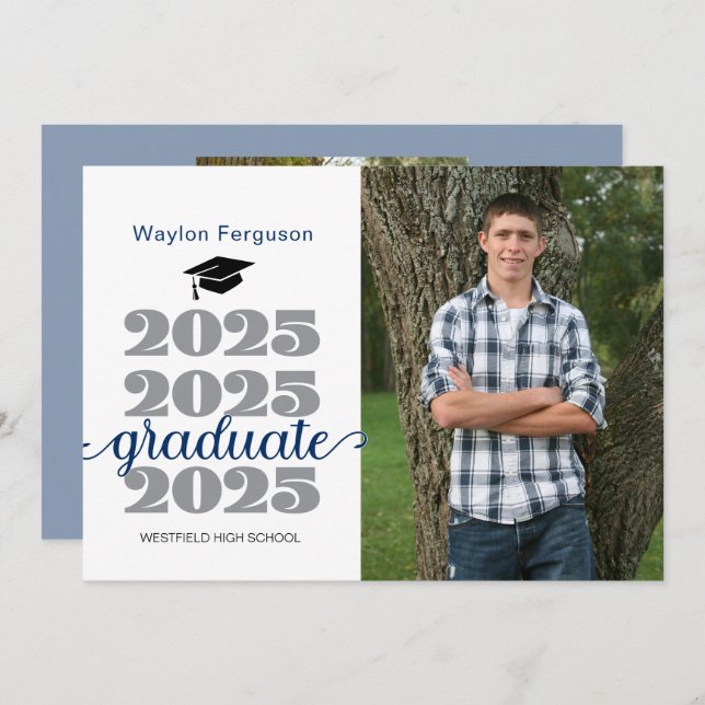 2025 Christian Blue Graduation Photo Announcement (Front/Back)