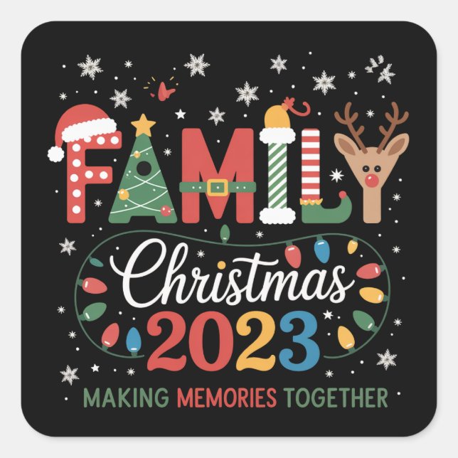 2025 Christmas Crew We Are Family Festive Party Square Sticker (Front)