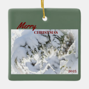 2025 Christmas Ornament: Snow-covered Evergreen Ceramic Ornament
