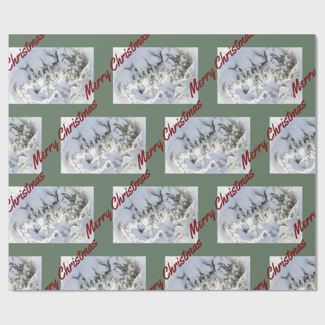 2025 Christmas Wrapping Paper:  Snow on Evergreen Wrapping Paper (Flat)