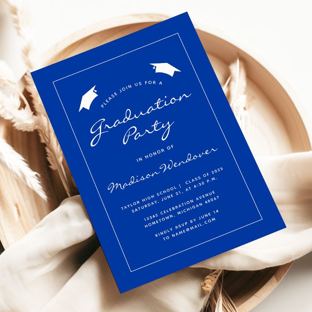 2025 Classic Blue White Border Graduation Party Invitation (Creator Uploaded)