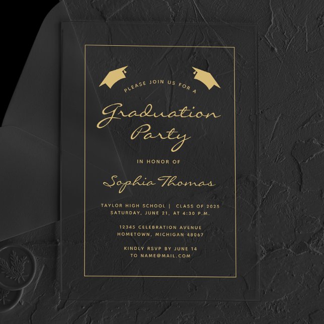 2025 Classic Gold Border Graduation Party Acrylic Invitations (Creator Uploaded)