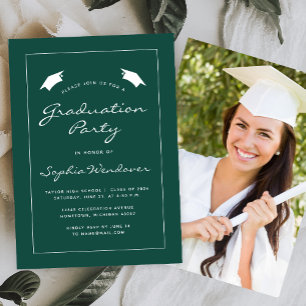 2025 Classic Green White Border Graduation Party Invitation