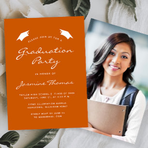 2025 Classic Modern Burnt Orange Graduation Party Invitation