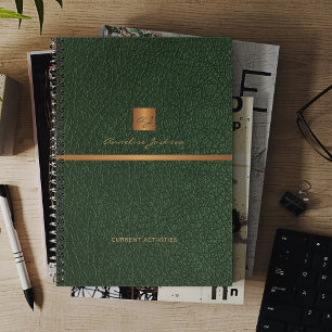 2025 Classy elegant green leather gold monogrammed Planner