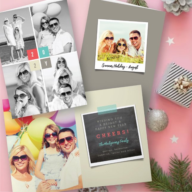 2025 Colour Blocks Modern New Year 4 Photo Collage Holiday Card (Creator Uploaded)