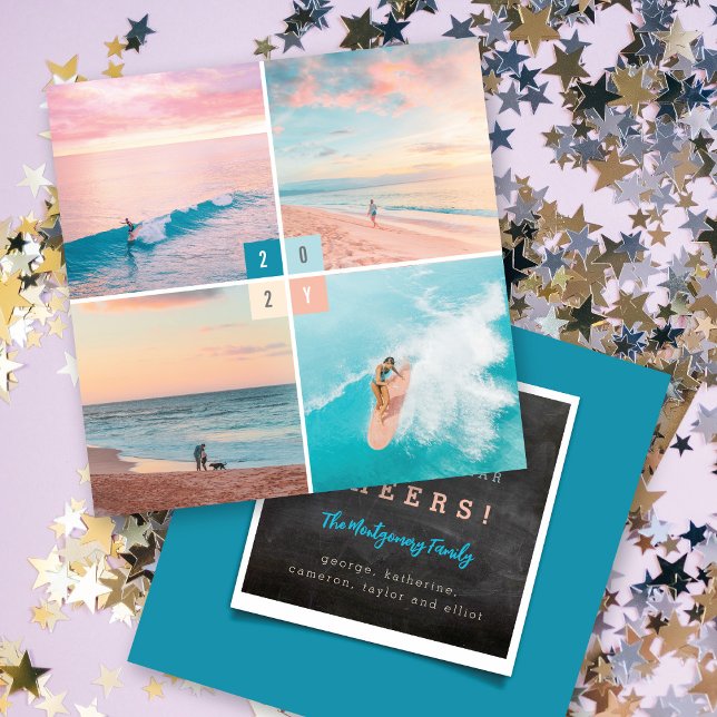 2025 Colour Blocks Modern New Year 4 Photo Collage Holiday Card (Creator Uploaded)