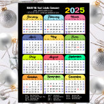 2025 Colour Calendar US Holidays Corporate Magneti<br><div class="desc">Modern Black Multi Colour 2025 Calendar Corporate Magnetic Card featuring USA Public Holidays. All the texts are pre-arranged for you to personalise easily and quickly with your own details.</div>