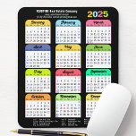 2025 Colour Calendar US Public Holidays Corporate Mouse Pad<br><div class="desc">Modern Black White Colourful 2025 Happy New Year Corporate Business Mouse Pad featuring 2025 Calendar with Federal Holidays in United States. All the texts are pre-arranged for you to personalise easily and quickly with your own details.</div>