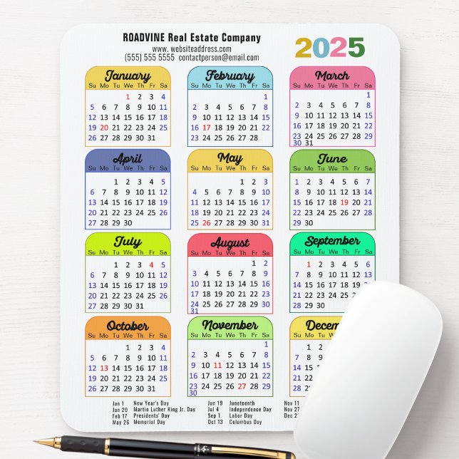 2025 Colour Calendar US Public Holidays Corporate Mouse Pad (Creator Uploaded)