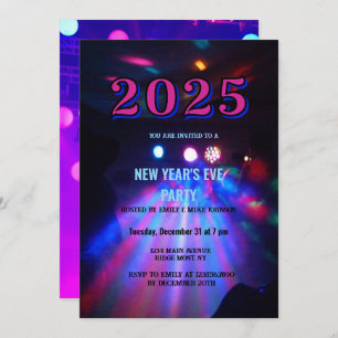 2025 Colourful Disco Ball New Year's Eve Party Invitation