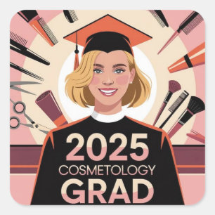 2025 cosmetology grad School colours Square Sticker