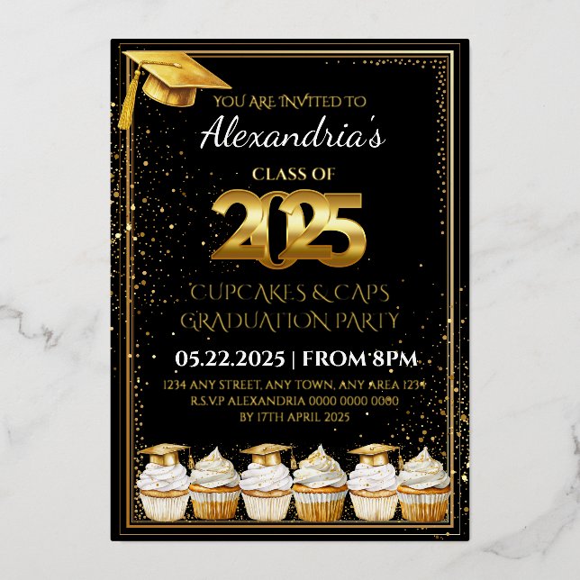 2025 Cupcakes & Caps Graduation Invitation (Front)