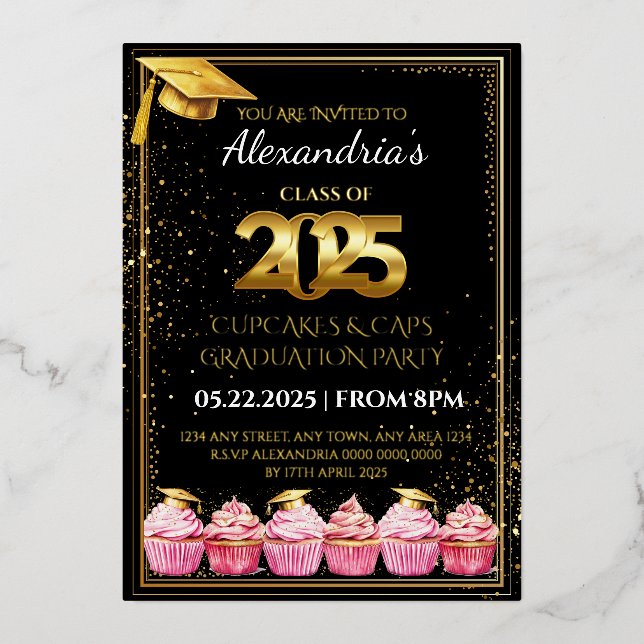2025 Cupcakes & Caps Graduation Invitation (Front)