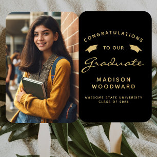 2025 Custom Photo Black Gold Graduation Hand Fan