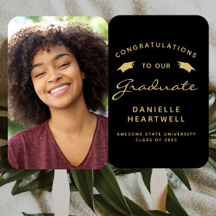 2025 Custom Photo Black Gold Graduation Hand Fan